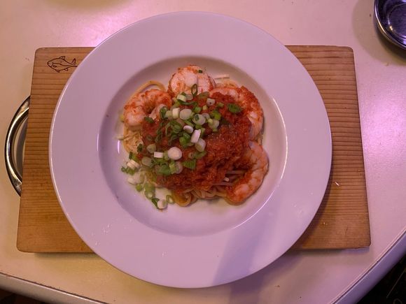 spaghetti with Gulf shrimp and bay scallops