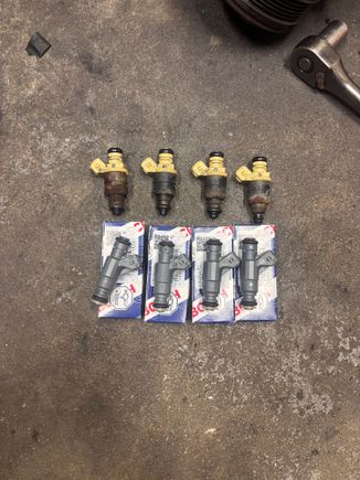 Out with the old and in with the new!!! Yucky 330cc injectors. They were all rusted and dirty. Super glad I did these. I also feel a difference in starting the car. Starts up immediately with no issues!
