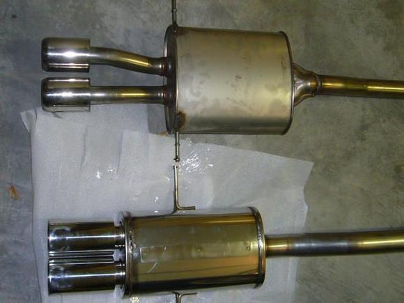 VIP Polished muffler (bottom) vs. Factory MCS