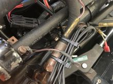 Got 2 purple with white line wires here. One bullet connector and one eyelet. Not hooked to anything
