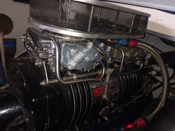 Mercruiser / Mercury Racing /B&M420, Holley 850 blower carbs,intake,pulleys,brackets,manifold,everything.Blower was rebuilt and tefloned by Blower Shop about a hundred hours ago,carbs were rebuilt and setup by Dan DiVinci three years ago at a cost of $900, have two pulleys,,stock and slightly smaller,stock is 10 rib but other pulley is 16 rib however works fine with stock 10 rib bottom pulley.Makes 5lbs of boost on a 547 bbc with BBX3 heads opened up to 200cc combustion chambers with stock pulle