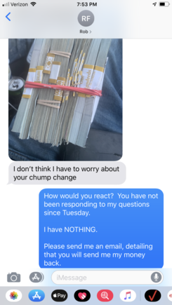 His text about not needing my chump change