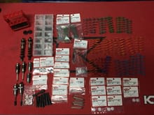 Shock parts- complete set front and rear shocks, complete 50mm front shock and extra new bodies, springs, pistons, boots, seals, shock caps, rebuild kits..