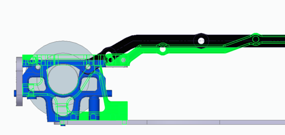 Old (green) vs. new (black and blue) bulkhead and topdeck connection. Especially between the axles there is more space now. 
