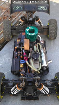 JQ Products Yellow Edition, Godzilla modified engine built by "Nitro Addicts Australia", savox servo's, SWEEP tyres, NEO  racing fuel, MAX Racing Products.
"RC Race Supplies".