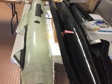 One of the skins out of the mold. Green tint of the glass is the PVA needing to be washed off.