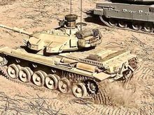 Tamiya Centurion just starting a “hard over” right turn in soft dirt. 