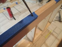 OK, lets start by finding and marking the exact center of the hinge center line, use your square for this step and mark with Sharpie.  Next, take the awl and carefully place it on your bisecting lines (center) and make a small indentation into the wood.