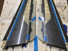 Slats installed, and pulled out of the outboard wing slightly. The slat build and install went a bit more quickly, relative to Fitter1. Previously made control surfaces and associated hingeplates installed here.