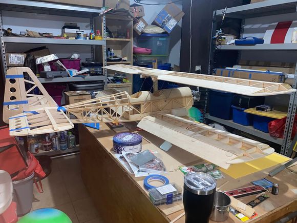 Current state as of  March 23rd 2022, Already have the struts ready and started the pull-pull setup on elevators and rudder.