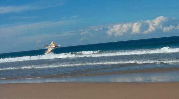 Low pass over the surf.