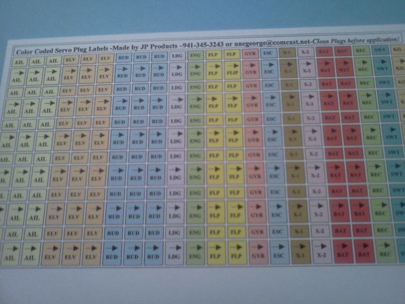 If you haven't order you servo labels before, what are you waiting for, SPRING?  There is enough sticker for 6 airplanes.  Make hooking up a the flying field a breeze!
