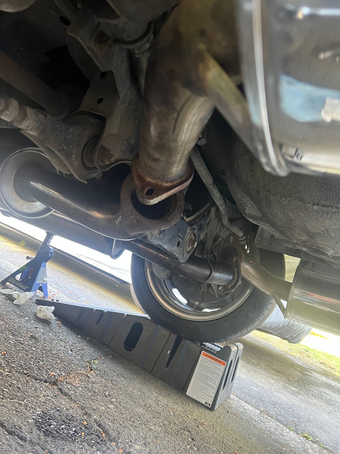 Angle of midpipes don�t line up to mufflers. Have not figured out how this is possible. Midpipes fit the front pipe and hanger in the middle of the car perfectly, so it was definitely for a cosmo. But there is just no way the mufflers will bolt to the flang. The mufflers fit perfectly on the stock hangers. And if I take them off the hangers and bolt them to the midpipe they would point down. So I just put them on the stock midpipes. 