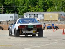 Good shot of how the tires deform but maintain contact patch. Bias Ply tiress are weird.