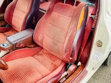 These are the seats that will be sold with the car. The stitching has degraded on the driver seat, resulting in the vinyl peeling like you see. They are out of a 1985 GSL-SE. 