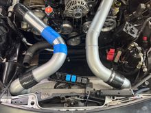 Mocked up new IC pipe.  Made out of the old pipe, a 2.75" straight and a 2.75" 45 deg.