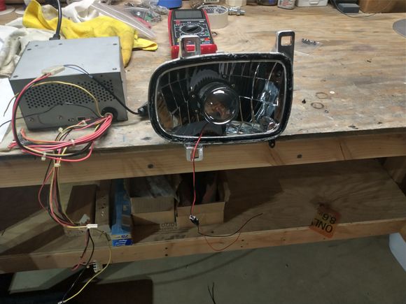 Setting up to test beam alignment. I'm using the unmodified H4 washer as-is here, housing is sitting level on a surface as it would be when installed in the FD, and projecting against opposite wall in my basement.