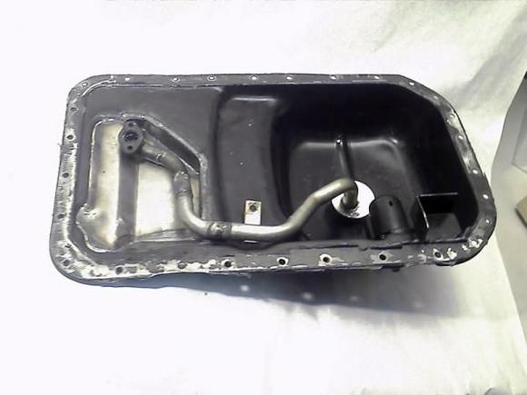 20B oil pan modified to clear steering rack for Turbo II. Inside oil pan   pickup tube.