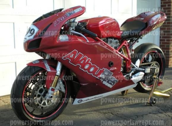 We did this Bike wrap Ducati 999 for the magazine Allaboutbikes.com. It is a track / race bike &amp; they use it for instruction too. It was White when we started it.. They designed &amp; we produced and applied it.