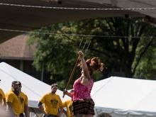 Ladies in the 12 lb sheaf toss.  