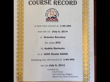 s2000 SCCA Course Record Sonoma Raceway