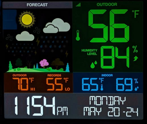 5-20-2024 with 56° at 11:46  pm in Trabuco Canyon, CA.  Humid.