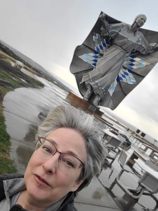 A bit windy at the Dignity Statue in Chamberlain, Minnesota. 