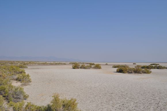 the trail should go across this lake bed, but a wet area stopped us from following