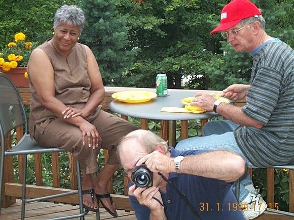 Jim and Granny laugh while Gene takes a picture...