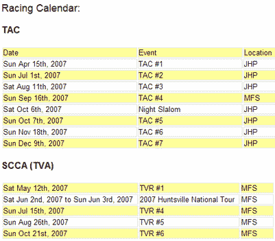 Racing Schedule