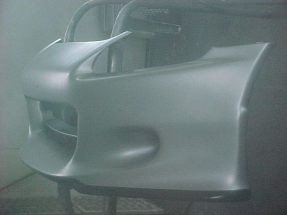 Front bumper in the paint booth.JPG