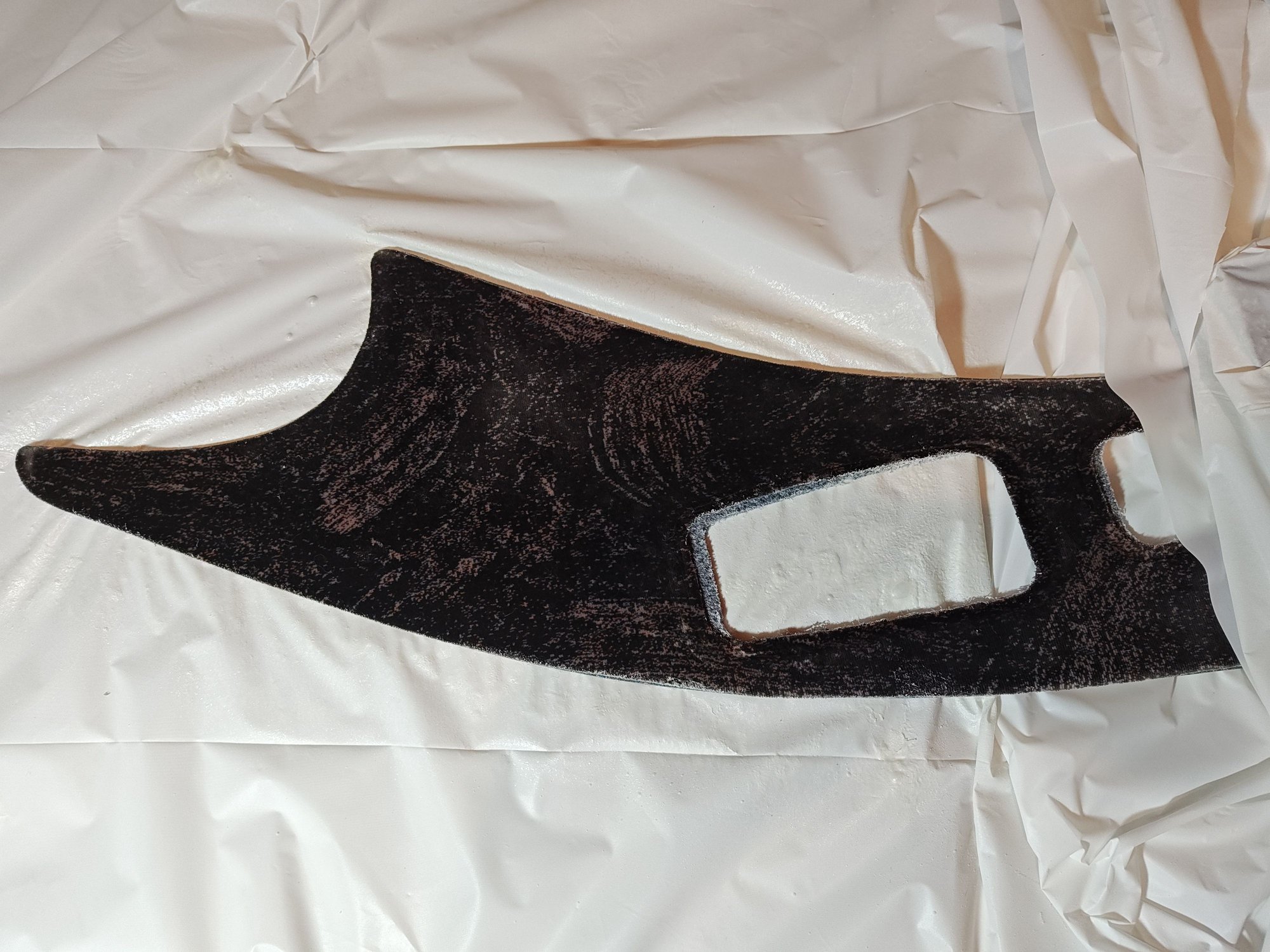 Fabric bonded to backer board, other half