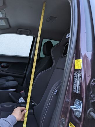 Sparco seat is about 38.5 to 39" from the headliner.