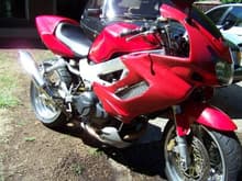 Stock except polished wheels &amp; braided steel brake lines &amp; ah yes, janky bodywork on the front fairing with rattlecan off-red.  Will replace the fairings eventually but I still love it.  32k miles.