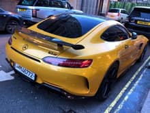 Solar Beam Yellow Mercedes-AMG GT R from Qatar spotted in London.