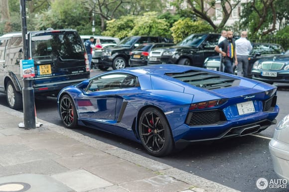 Blue Lamborghini Aventador from Saudi spotted in London.