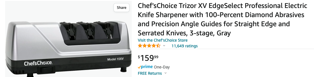 Chef'sChoice 15XV EdgeSelect Professional Electric Knife Sharpener with  100-Percent Diamond Abrasives and Precision Angle Guides for Straight Edge  and
