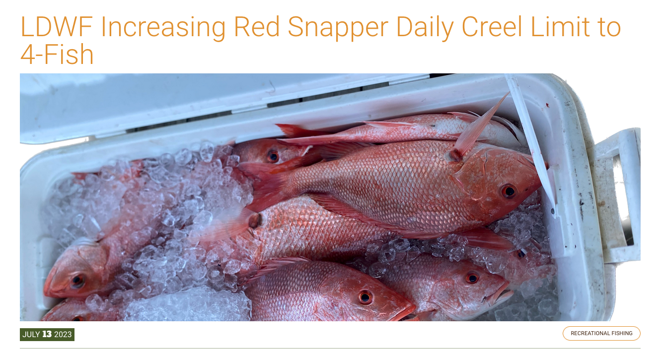 LDWF Increasing Red Snapper Daily Creel Limit to 4-Fish - The Hull Truth -  Boating and Fishing Forum