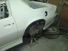 The rear up, on jack stands and wheels off.