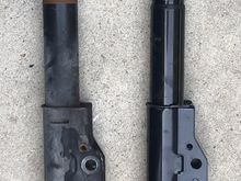 The new strut is still screwed shut.  The old one is held down by nothing, except that it's 28 years old and half dead.  I pulled it all the way up, and it retracted halfway.