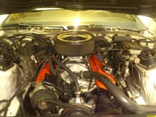i was looking at a cam i bought years ago sitting under my bed and decided to install it (l-82 corvette spec cam),a set of vortec heads i reconditioned with LS6 springs,new seals,retainers and a valve job,a vortec specific edlebrock rpm intake and a holley 650 ultra.....