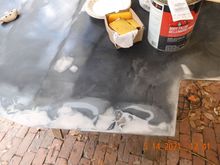 Zman suggested I ditch my old hood, I was thinking about it, I hate rust too.  While I was feathering out my body filler, I noticed something, can you see it?