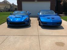 2016 Laguana Blue C7 Corvette and 1991 Firebird Trans Am 5.7L