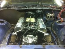 6. Small block w headers mounted on new tubular k member. 430hp 355. Hydraulic roller valve train. 6" rods and lightweight pistons. World cast iron heads. Probably upgrade it in the future. You can never have enough horsepower.