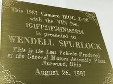 Last Norwood IROC Console Plaque Close