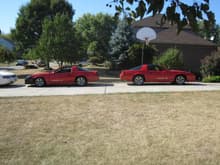 050, Left is the 1987 IROC Red w/ 4th gen Trans Am leather seats w/lumbar, air bags. Auto 700R4, lots of go fast parts on the scoggin dickey vortec 350. Use this to drag race and autocross. Best time was 96, 14.7 in the quarter mile. I keep playing with this one.