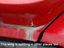 That stuff under the wing does not come off. At all. Wing is split in many places and the brackets are rusted away into billions of pieces. Thank god Hawk's Third Gen sells a fiberglass wing! I'm gonna need one.