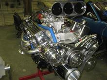 455 dual alternator engine polished and chromed with all aluminum inside.  fun