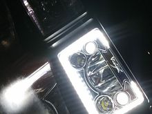 the "halo" on the left is on from my old ones and the halo on the right is very bright and clean looking . Also has the low beams on. i had to get an angle to get a better shot without just seeing a big blur on the snapshot
