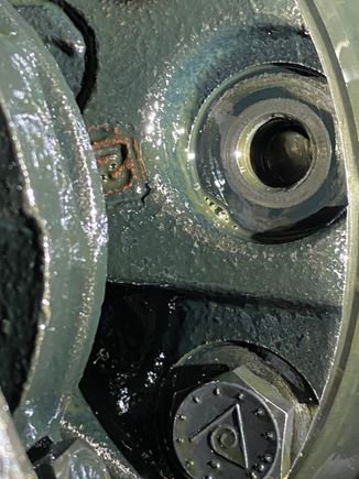 Close up of sheered off bolt.